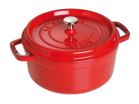 Staub Cast Iron Round Cocotte, Dutch Oven, 4-quart, serves 3-4, Made in France, Cherry on Sale