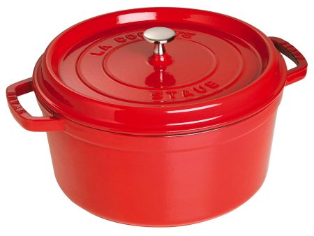 Staub Cast Iron Round Cocotte, Dutch Oven, 7-quart, serves 7-8, Made in France, Cherry Sale