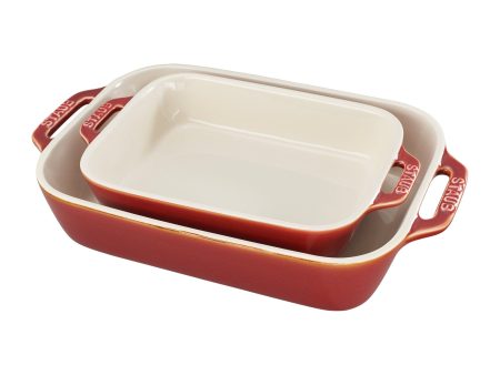 Staub Ceramic 2-pc Rectangular Baking Dish Set - Rustic Red Hot on Sale