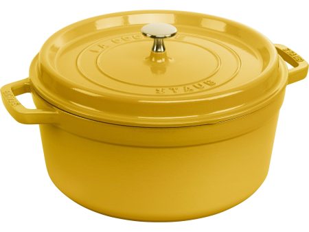 Staub Cast Iron Round Cocotte, Dutch Oven, 5.5-quart, serves 5-6, Made in France, Citron For Sale