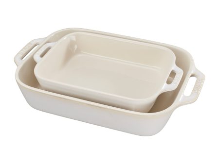 Staub Ceramic 2-pc Rectangular Baking Dish Set - Rustic Ivory Online Sale