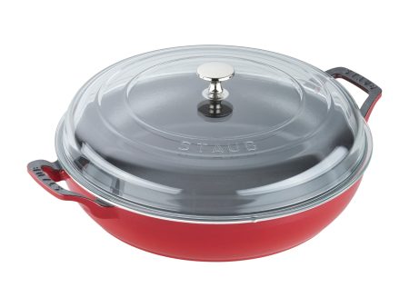 Staub Cast Iron Braiser with Glass Lid, Dutch Oven, 3.5-quart, serves 3-4, Made in France, Cherry on Sale